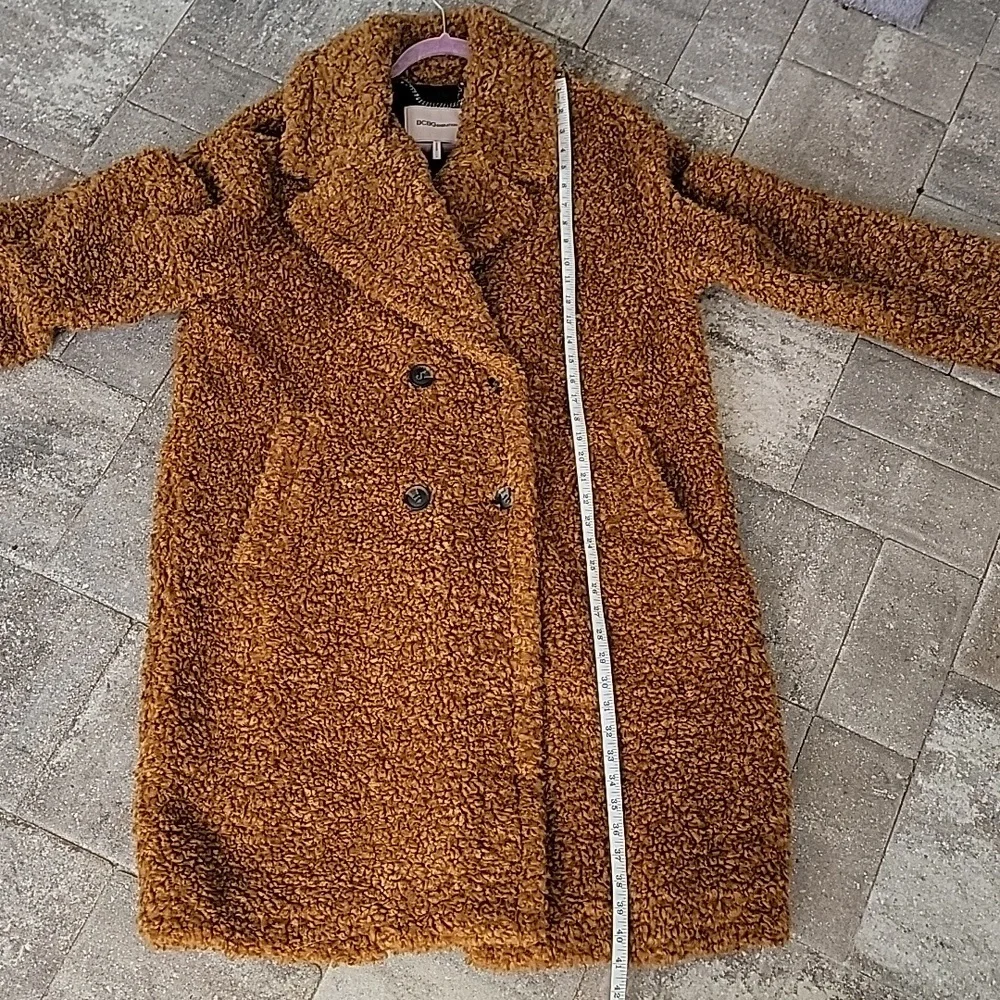 BCBGeneration Double Breasted Faux Fur Teddy Coat Sz L Toffee - Picture 13 of 13